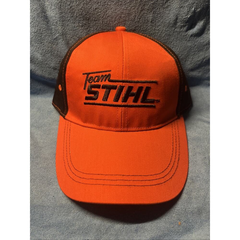 NOS VINTAGE Team STIHL Hat Script Logo Saw Apparel Outdoors Strap Back Brand New